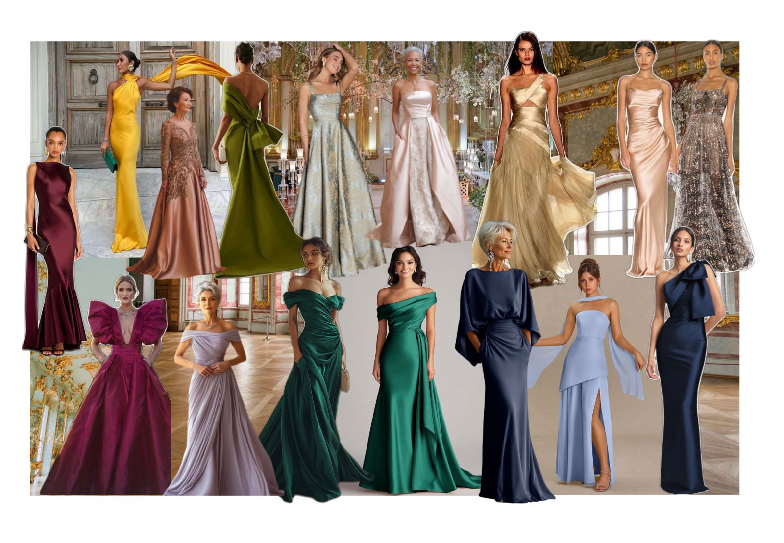 Mood board inspiration for ladies' black tie attire